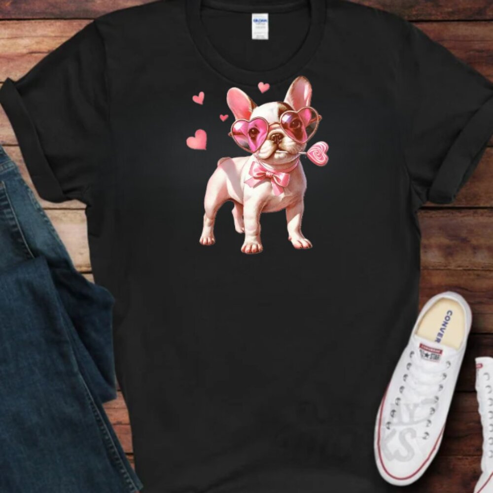 Frech Bulldog Valentine's Tee (Black Tee) New